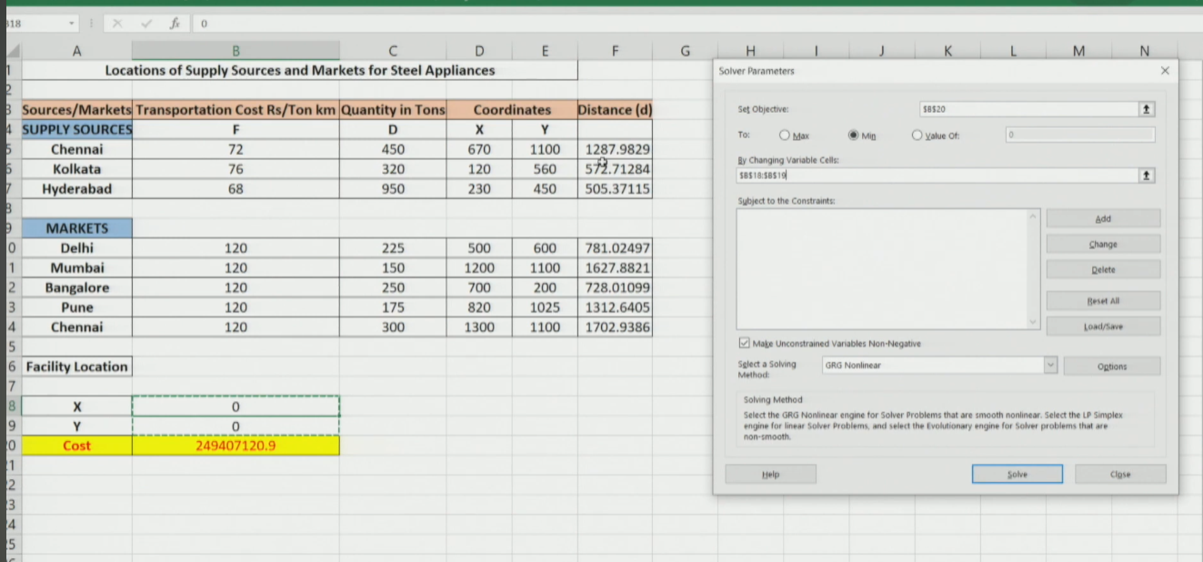 Excel Solver Configuration